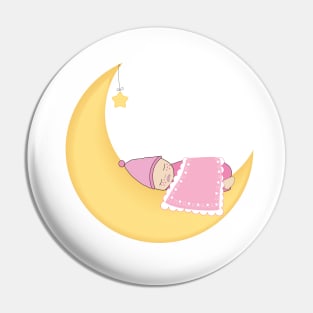 Newborn baby girl sleeping on the moon Pin