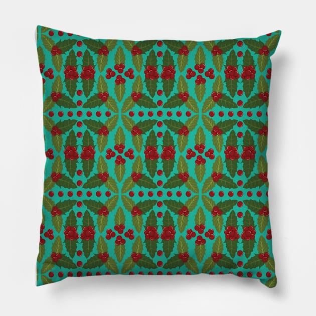 Holly Berries Pattern Pillow by zarya_kiqo