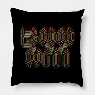 BOOOM -  70s Retro Style Typographic Rainbow Outline Design Pillow