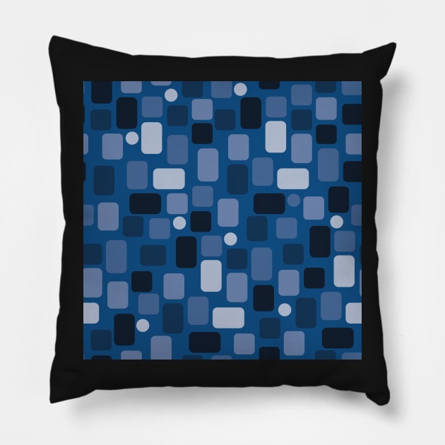 Pattern of light blue and dark blue rectangles on a blue background Pillow by colorofmagic