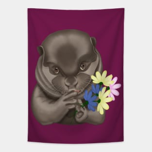 Otter with flowers. Otter lover Tapestry