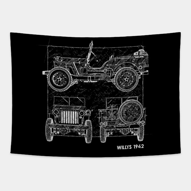 Willys Jeep Tapestry by Arassa Army