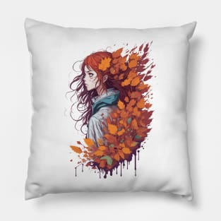 Autumn girl with leaves in her hair Pillow