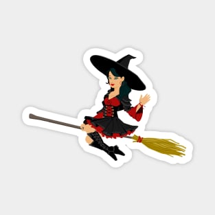 Good Witch On Broomstick Waving Hello Magnet