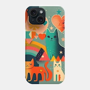 Groovy Cat Art - Rainbows, Hearts and Stars Phone Case