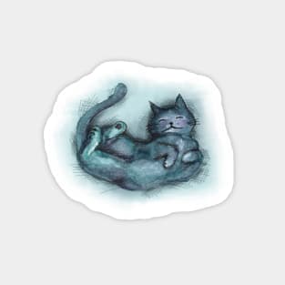 Sleepy Blue Blob Cat - Hand Painted in Watercolour Magnet