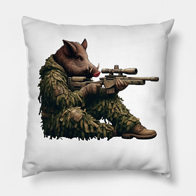 Sniper Wild Boar Pillow by Rawlifegraphic