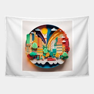 3D Effect Papercut Art - Cityscape Scene Tapestry