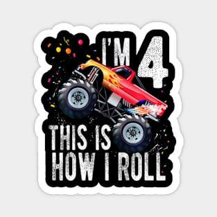 Kids Year Old 4th Birthday Boy Monster Truck Car T Magnet