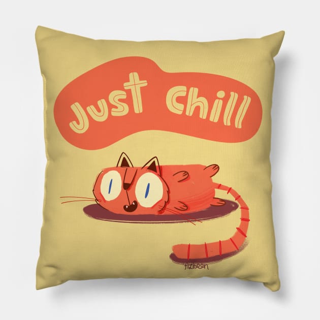 Just chill, lazy cat Pillow by azbeen