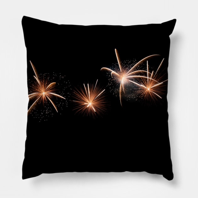 Four white sparkly fireworks Pillow by Woodys Designs