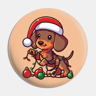 dachshund dog playing with Christmas lights Pin