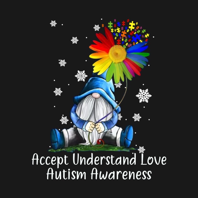Accept Understand Love Autism Awareness Gnome by Jenna Lyannion