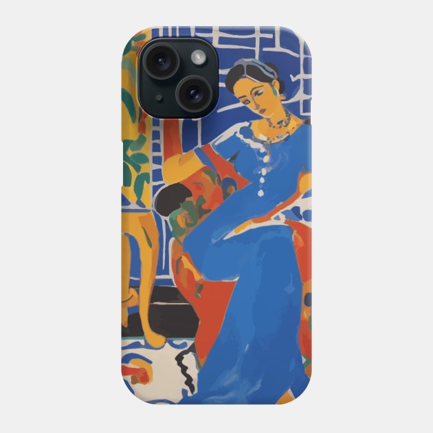 Woman in a Blue Dress After Matisse Phone Case by bragova