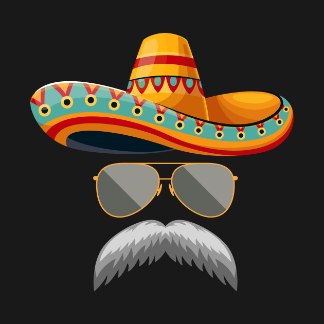 RETRO MUSTACHE SOMBRERO FACE CINCO DE MAYO by TreSiameseTee