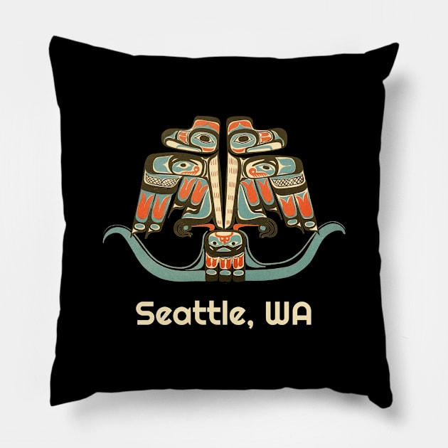 Seattle, Washington Thunderbird PNW Native American Tribal Pillow by twizzler3b