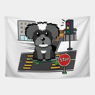 Funny schnauzer is on a skateboard Tapestry