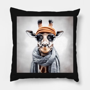 Cute Giraffe Wearing A Hat And Scarf Pillow