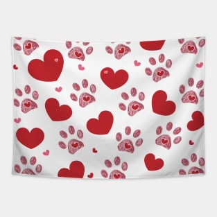 Dog paw print with red hearts Tapestry