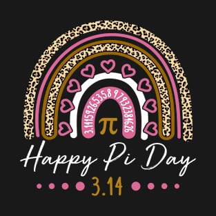 Happy Pi Day Mathematic Math Teacher Gift Leopard Rainbow T-Shirt