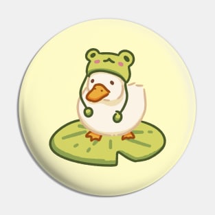 Duck with frog hat Pin