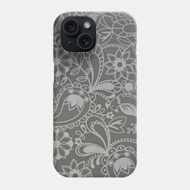 Gray Paisley Pattern Phone Case by FloralPatterns