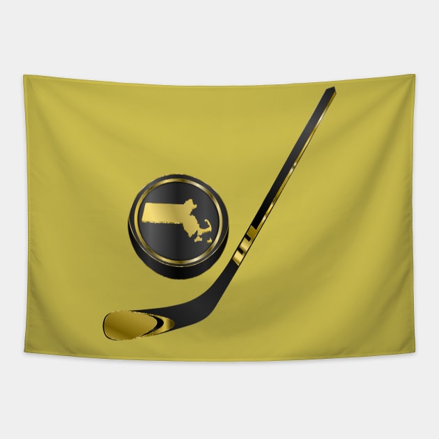 NHL - MA Blacl Gold Stick and Puck Tapestry by geodesyn