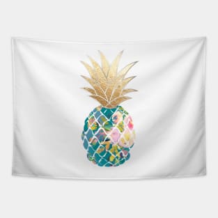 Aloha pineapple, teal + faux gold Tapestry