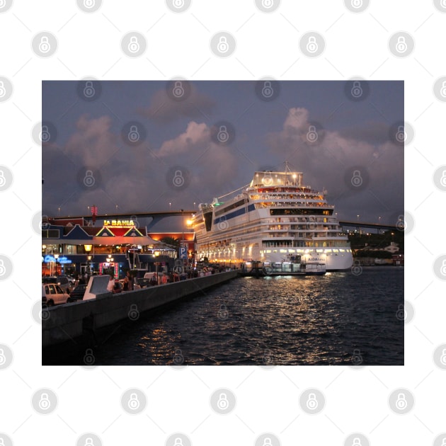 AIDAluna Cruise Ship docking at Willemstad Curacao at Night by Christine aka stine1