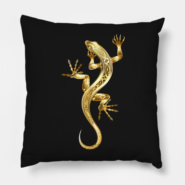 Golden Patterned Lizard Pillow by Blackmoon9