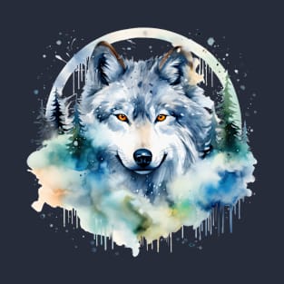 Watercolor wolf with Christmas trees T-Shirt