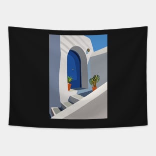 Santorini Greek House Illustration Tapestry