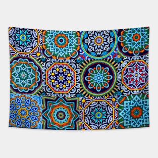 Moroccan arabic oriental tile pattern Blue Tapestry