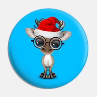 Baby Reindeer Wearing a Santa Hat and Glasses Pin