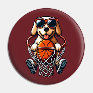 funny dog basketball Slam Dunked sport boys men kids Pin