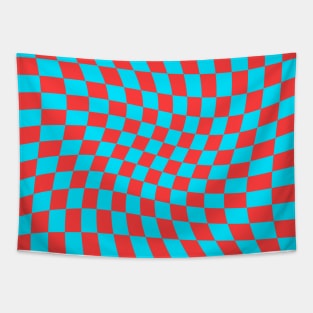 Twisted Checkered Square Pattern - Blue & Red Tapestry