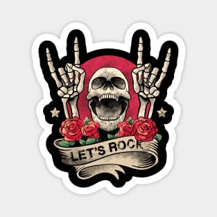 Lets Rock Rock&Roll Skeleton Hand Vintage Retro Rock Concert Magnet