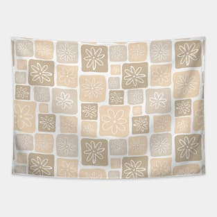 Doodle Squares with Flowers Beige Tapestry