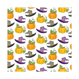 Pumpkins And Witch Hat Pattern T-Shirt