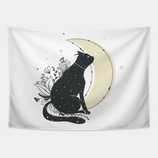 Black cat with moon Tapestry