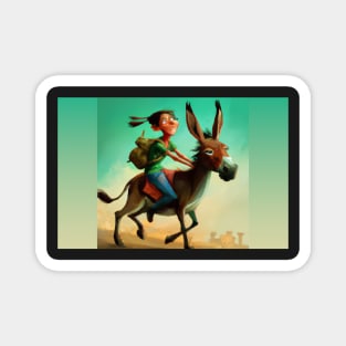 Girl Riding a Donkey Greeting Card Magnet