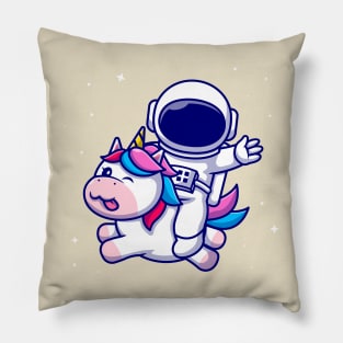 Cute Astronaut Riding Cute Unicorn Cartoon Pillow