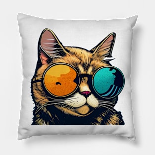 Colourful glasses kitty Pillow