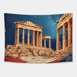 Athens Greece Starry Night Tourism Vintage Travel Poster Tapestry