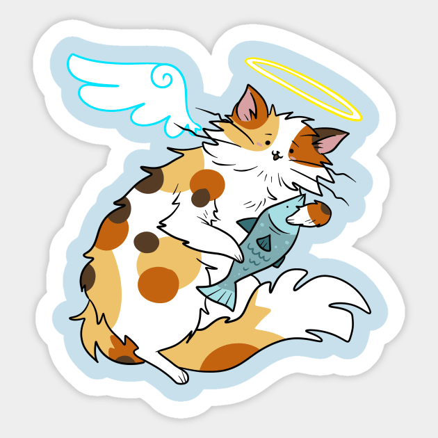 Fluffy Calico Cat Angel Angel Cat Sticker TeePublic