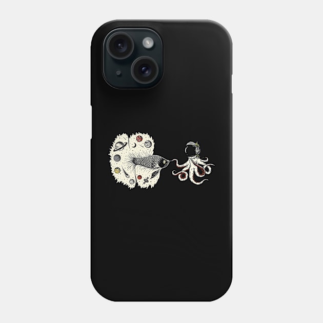 Octopus meets cosmos fighting fish in space Phone Case by Unelmoija