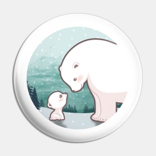 Cute cub polar bear and mum character design with snowflake background. Vector illustration Pin