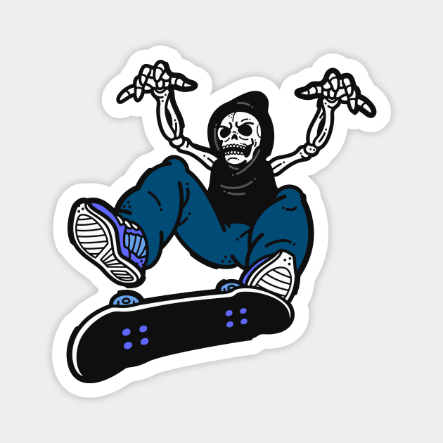 Skeleton Skater Kick Flip Cartoon Magnet by SLAG_Creative