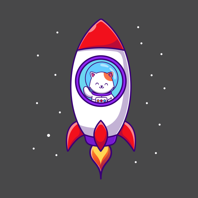 Cute Astronaut Cat Flying In Rocket Cartoon by Catalyst Labs