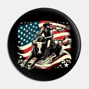 Rodeo Bull Rider Patriotic American Flag for Cowboys Pin